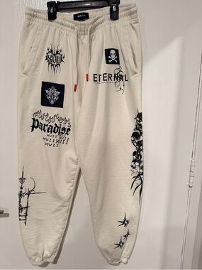 Unknown Brand Men’s Cream Graphic Jogger Sweatpants